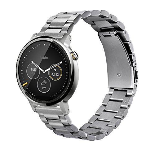 N.ORANIE 22mm Breite Uhrenarmband Edelstahl verstellbare Riemen mit Arc Metallschnalle für Moto 360 2nd Gen (Männer 46mm) Samsung Gear S3 Classic / Frontier, Kiesel Zeit / Zeit Stahl, LG G Watch / LG G Watch R / LG Watch Urbane, ASUS ZenWatch (3 Zeiger Style-Silber) - 2