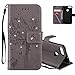 Produktbild COTDINFOR Huawei P Smart Hülle für Mädchen Elegant Retro Premium PU Lederhülle Handy Tasche mit Magnet Schutz Etui für Huawei P Smart/Enjoy 7S / Honor 9 Lite Gray Wishing Tree with Diamond KT.