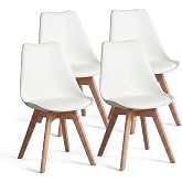 duehome | Beench, Pack of 4 Nordic Chairs, Dining Chairs, White and Wood Finish, Measurements: 49 (W) cm x 53.5 cm (L) x 83.8