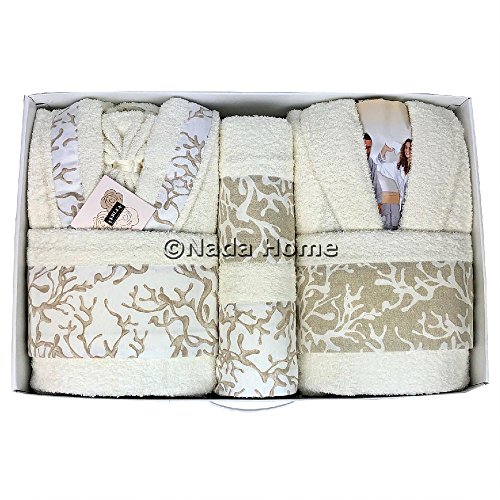 Completo Bagno Asciugamani Accappatoi Uomo Donna Set Idea Regalo Corredo Ferlen Panna - Nocciola -