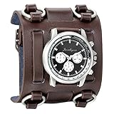 Avaner Herren-Uhr Armband Retro Steampunk Hip-Hop Gotik 74mm breit Lederarmband Sportuhr großes Zifferblatt Analog Quarz-Armbanduhr Braun