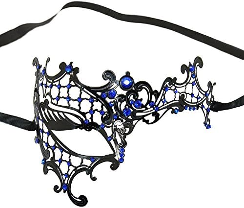 Avenueshop Diamante Rhinestone Filigree Metal Masquerade Mask Venetian Stunning Prom Maked Blue Half Face