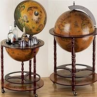 Globe Terrestre Bar Roulant En Bois D'eucalyptus - Mappemonde Vintage Avec Porte-bouteilles - 6