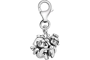 Quiges Charm Pendentif Breloque avec Fermoir Femme Plaqué Argent Signe du Zodiaque Gémeaux 3D