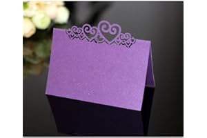GIVBRO Table Place Card Name Card Heart Shaped Hollowed Tent Folded Seat Card for Wedding Party Decoration Purple, 10 Pcs