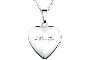 Yumilok Jewelry Collier Pendentif de Photo en Acier Inoxydable au Titane Le cœur Peut Ouvrir et Les Mots I Love You pour Femme Fille
