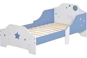 HOMCOM Toddler Bed Frame, Kids Bedroom Furniture for Boys Girls with Safe Guardrails, Low Junior Blue