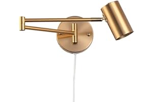 B·LED BARCELONA LED BARCELONA LED - Aplique de Pared con brazo articulado y enchufe Lisa- Lámpara de Lectura Dorada, casquillo E27 G45. Diseño Minimalista ideal para Cabecero, Estudio o Salón