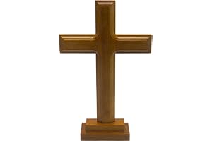 Hbbgdiy 18 x 28 cm stående träkors, minimalistiskt brunt Jesus kors med bas, religiös kristen dekor för hem, kapell och kyrka
