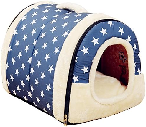 Happy Fd Best Pet Supplies Home Sweet Sofa Non-Slip Dog Cat Igloo Beds Shelter for Dogs Cat Puppy (L(60x45x40cm), Blue Dot)