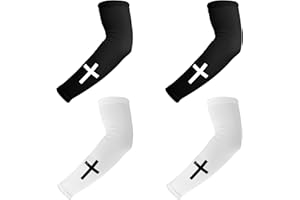 Tinoaly 2 Pairs Faith Cross Arm Sleeves, Polyester Religious Compression Sun Arm Sleeves Outdoor Sports Accessories for Basketball Volleyball Football Running Cycling (Black, White)