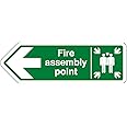 V Safety Shaped Safety Sign - Fire Assembly Point Arrow Left - 300X100-1MM Rigid Plastic