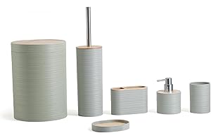 Herzberg,HG04449, Conjunto de baño de bambú 6 Piezas, diseño Moderno y ecológico, Interiores, tamaño: 6 Piezas, Color: Verde Salvia