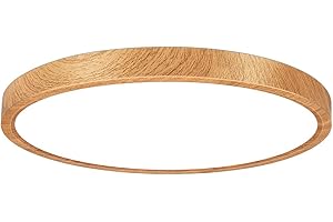 LIGHTINGWILL 12in/30cm 24W LED Wood Grain Flush Mount Ceiling Light, 5000K Daylight White Bathroom Light, 3200LM, Round Ceiling Lighting, 240W Equivalent Ceiling Lamp for Closets, Kitchens, Hallway, Bedrooms, etc.