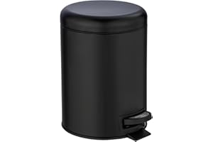 WENKO Treteimer Mod. Leman, 5 Liter, mit herausnehmbarem Einsatz, aus lackiertem Stahl, 21 x 24 x 28 cm, Schwarz