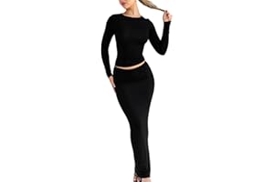 Vioyavo Set di 2 Pizzi Completo Donna Elegante Gonne Lavorate a Maglia per le Donne a Maniche Lunghe Crop Top Cravatta a Vita Alta Aderente Elegante Vestito Lunga