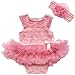 2pcs Infant Baby Girl Kids Headband+Romper Bodysuit Flower Tutu Clothes Set Pink 9-12 Months