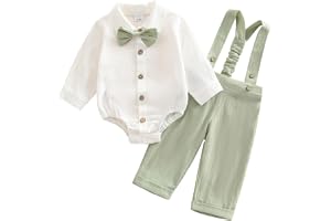 JENJON Baby pojkar sommar höst gentleman outfit enfärgad kortärmad topp med rosett + randig overall shorts tårta smash födelsedag kläder