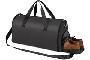 RELAX4LIFE Carry on Garment Bag, Duffle Bag Travel Suit Carrier with Shoe Compartment & Adjustable Shoulder Strap, Waterproof Hanging Suitcase Organiser for Men Women, 50L Capacity (Black)