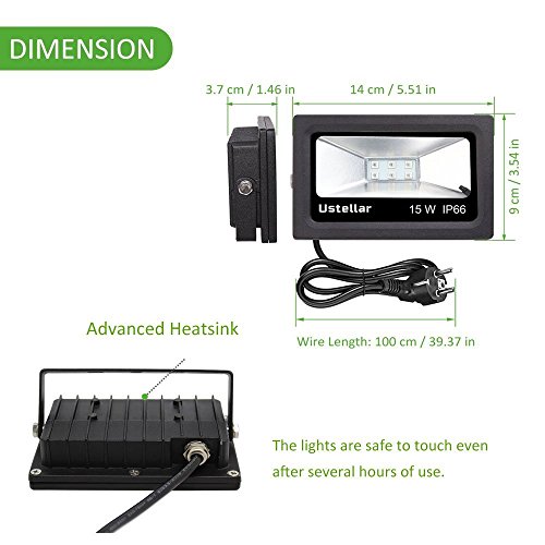 Ustellar 2er RGB 15W LED Fluter Mit Fernbedienung Stecker 16 Farben und 4 Modi, IP66 Wasserdicht LED Flutlicht, Garten Stimmungslichter - 3
