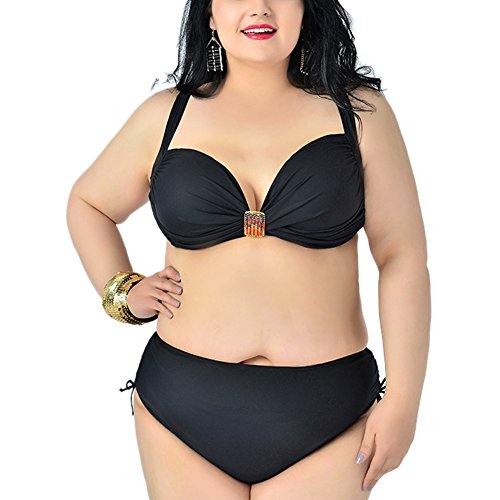 JXStar Women's Plus Size Two Pieces Bikinis Set UK18 Black
