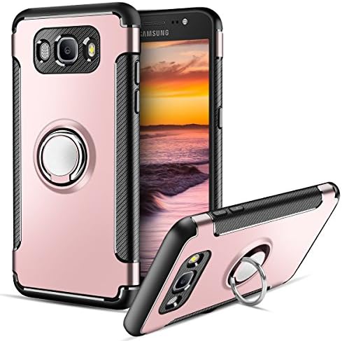 Galaxy J5 2016 Case,Cheeringary Slim Hybrid Shockproof Samsung Galaxy J510 Case with Kickstand Ring Holder Heavy Duty Anti-Scratch Protective Impact Resistant Bumper Cover for Galaxy J5 2016(Rose Gold