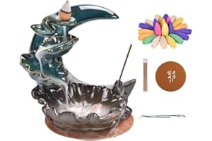 Yongheng Porta incenso Cascata, Porta incenso a cascata, con 100 coni d'incenso a riflusso+ 35 bastoncini d'incenso+1 pinzetta e 1 tappetino, decorazioni zen, decorazioni per la casa (blu)