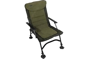 Sonik SK_TEK Fishing Chair with Adjustable Mud Feet - Lightweight Carp Chair with Armrest in Green - Fishing Chair with Thick Fleece Pad