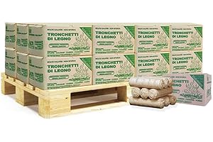 OPENGARDENWEB 24x Tronchetti di legno pressato Faggio-Abete da ardere 9 kg su pedana riciclabile - Bricchetti per camino, stufe, forni e termocamini - Ottima durata e potere calorifero