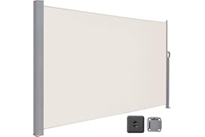 LARMNEE Store Latéral 180 x 450 cm, Brise-Vue Rétractable, Auvent extérieur, Résistant aux Intempéries, avec Fixation au Sol, pour Jardin, Terrasse, Piscine, Beige EBE1845TBP02