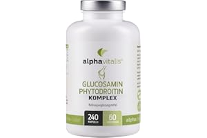 ‎ALPHAVITALIS Glucosamin Kapseln + Phytodroitin® - 240 Stück - 1800mg veganer Komplex mit MSM, Hyaluronsäure, Vitamin C, D, Zink, Kupfer und Mangan ohne Magnesiumstearat