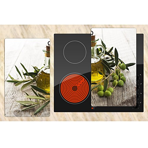 Herdabdeckplatten aus Glas m. Noppen von DekoGlas 2er-Set Herdabdeckung Schneidebrett Spritzschutz Oliven - 2