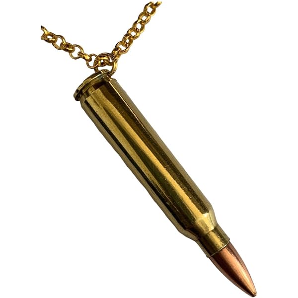 Round Designs Real Bullet Necklace with 23 Inch Chain Gun Rifle