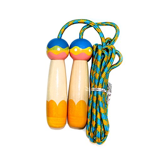 La Viano® Springseil Hüpfseil für Kinder aus Echtholz verstellbar extra langes Seil 2,9m Natur bunt lackiert - 2