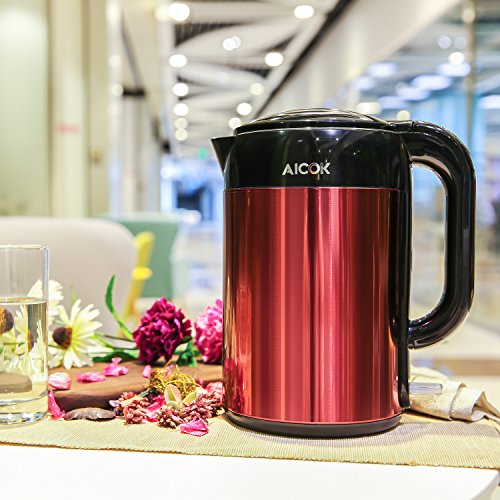 Aicok Wasserkocher, Voll Wasserkocher Edelstahl, Doppelwandig, Verbrühschutz, Auto Abschaltung, BPA frei, 2200 Watt, 1,7 Liter Rot - 8