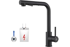 CECIPA Niederdruck Armatur Küche Schwarz, Wasserhahn Küche Ausziehbar 3 Anschlüsse, Küchenarmatur Niederdruck mit Brause, Spultischarmatur mit Zwei Wasserstrahlarten, Mischbatterie für Boiler