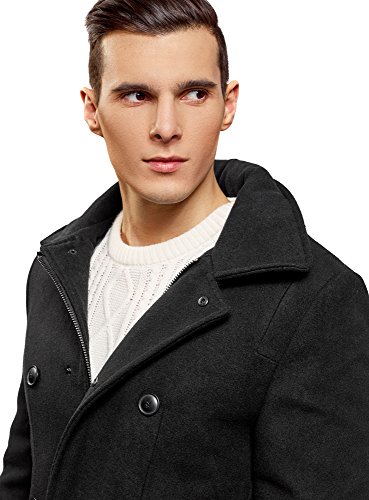 oodji Ultra Herren Mantel mit Verdeckter Kapuze, Schwarz, DE 48 / S