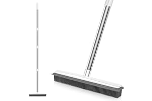 JIUNENG Balai en caoutchouc avec manche, poils en caoutchouc pour enlever les poils d'animaux, chats, chiens, sols, tapis, carreaux, fenêtres et jardins (blanc)