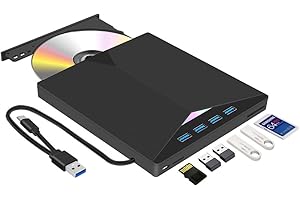 AROZXIN Lettore masterizzatore DVD/CD esterno, USB 3.0 e Type-C con lettore di schede SD/TF e USB, lettore DVD-ROM CD-ROM CD-RW VCD per Windows 7/8/10/ Vista/XP/Mac OS, Laptop, Desktops