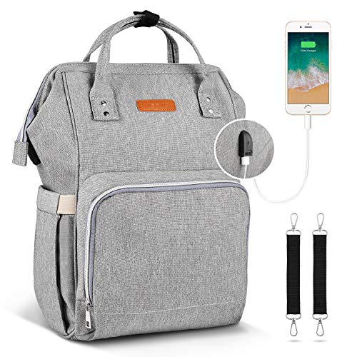 Preisvergleich Produktbild Yissvic Baby Wickelrucksack Wickeltasche Mutifunktionale Mama Rucksack Wasserdicht Große Kapazität mit 2 Kinderwagen-Haken Grau