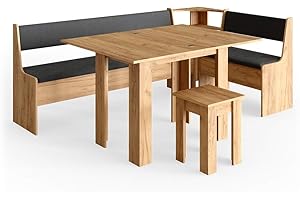 Vicco Conjunto con Banco esquinero Roman, Roble Dorado/Antracita, 210 x 120 cm con Mesa