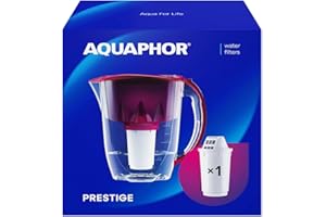 AQUAPHOR Wasserfilter Kanne Prestige Cherry inkl. 1 A5 Filter I Karaffe für 2,8l I Passt in die Kühlschranktür I Reduziert Kalk & Chlor I Tischwasserfilter I Praktische Filterkanne