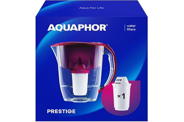 AQUAPHOR Prestige Cherry Filtre à Eau avec 1 Filtre A5 I Carafe de 2,8 l I s'adapte à la Porte du réfrigérateur I Réduit Le calcaire et Le Chlore I Filtre à Eau de Table I Verseuse filtrante Pratique