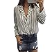Produktbild Damen Tops ,LMMVP Frauen Langarm Gestreift Bedruckt V-Ausschnitt Casual Bluse (M, Black)