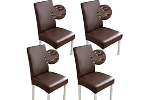 SHUKII Bestenrose Stretch Dining Chair Covers Waterproof PU Leather Chair Slipcovers Chair Protector Cover Universal Chair Covers for Dining Room Kitchen Hotel (Set of 4, Coffee)