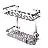 KES Bathroom Aluminum Storage Shelf Basket with Hooks Wall Mount Double-Deck, Silver Sand-Sprayed, A4028B (DIY &amp; Tools)