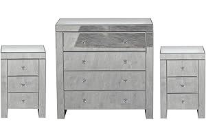 Kingwudo® Mirrored Chest of Drawers Set with 4 & 3 Drawer Bedside Tables x 2 Sets - Bedroom Furniture