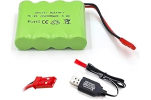 Gecoty® Batteria da 4,8 V, batteria ricaricabile NiMH AA RC da 2400 mAh, batteria da 4,8 V, con spina JST per camion radiocomandati, illuminazione, utensili elettrici