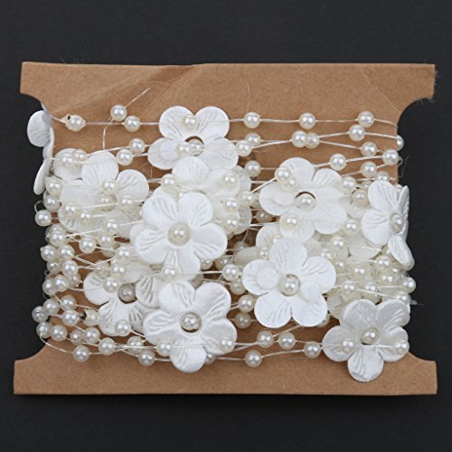 5m Satinblume Handgemachte Perle Perlkette Angelschnur Trimmen DIY Dekor Beige - 3