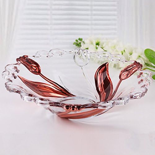 Crystal glass fruit plate European golden tulip fruit plate fashion creative living room fruit plate dried fruit plate ( Color : Rose Gold )